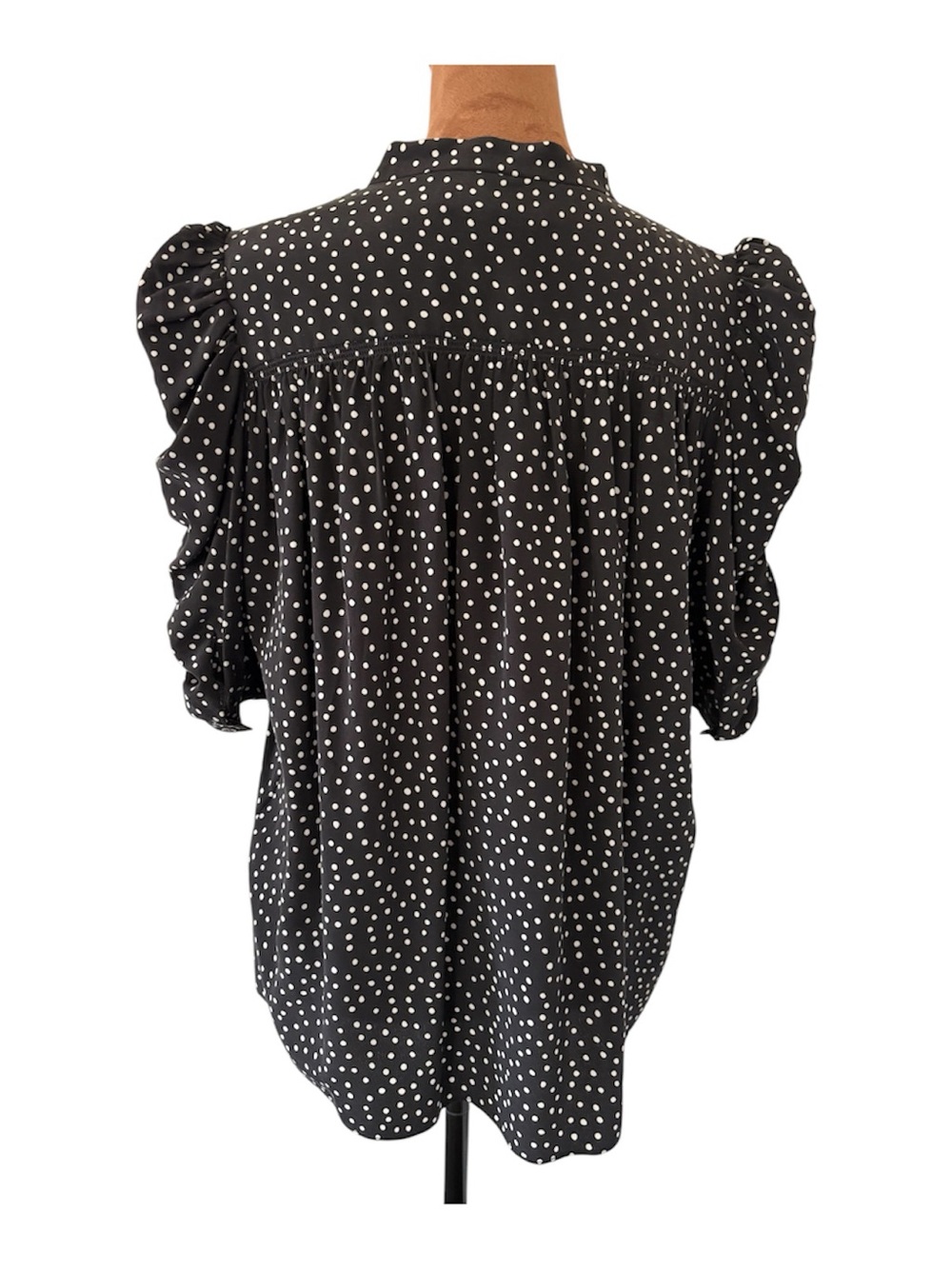 FRAME The Gillian 100% Silk Polka Dot Ruffle Sleeve Blouse Noir Multi Medium - Picture 5 of 7